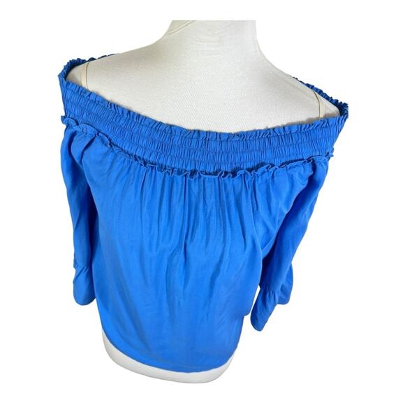 Lilly Pulitzer Moira Off The Shoulder Blue Rayon Embroidered Top Size A - Picture 7 of 9